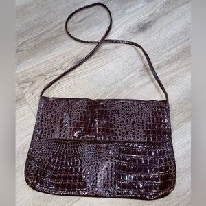 R.O.C. pleather or leather brown/deep maroon purse. Unisex. Trendy.